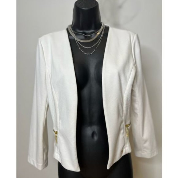 Guess Womens Open Front Dress Jacket Long Sleeve Zip Pockets Size M White - Picture 1 of 5